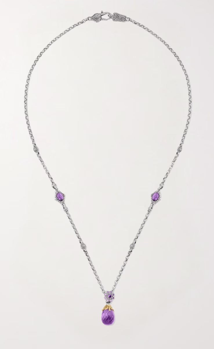 NECKLACE DROP STERLING SILVER & 18K GOLD WITH AMETHYST QUARTZ