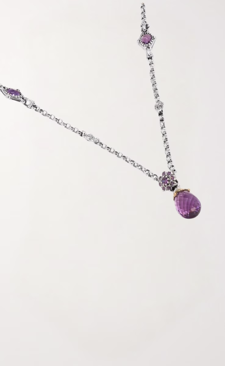 NECKLACE DROP STERLING SILVER & 18K GOLD WITH AMETHYST QUARTZ