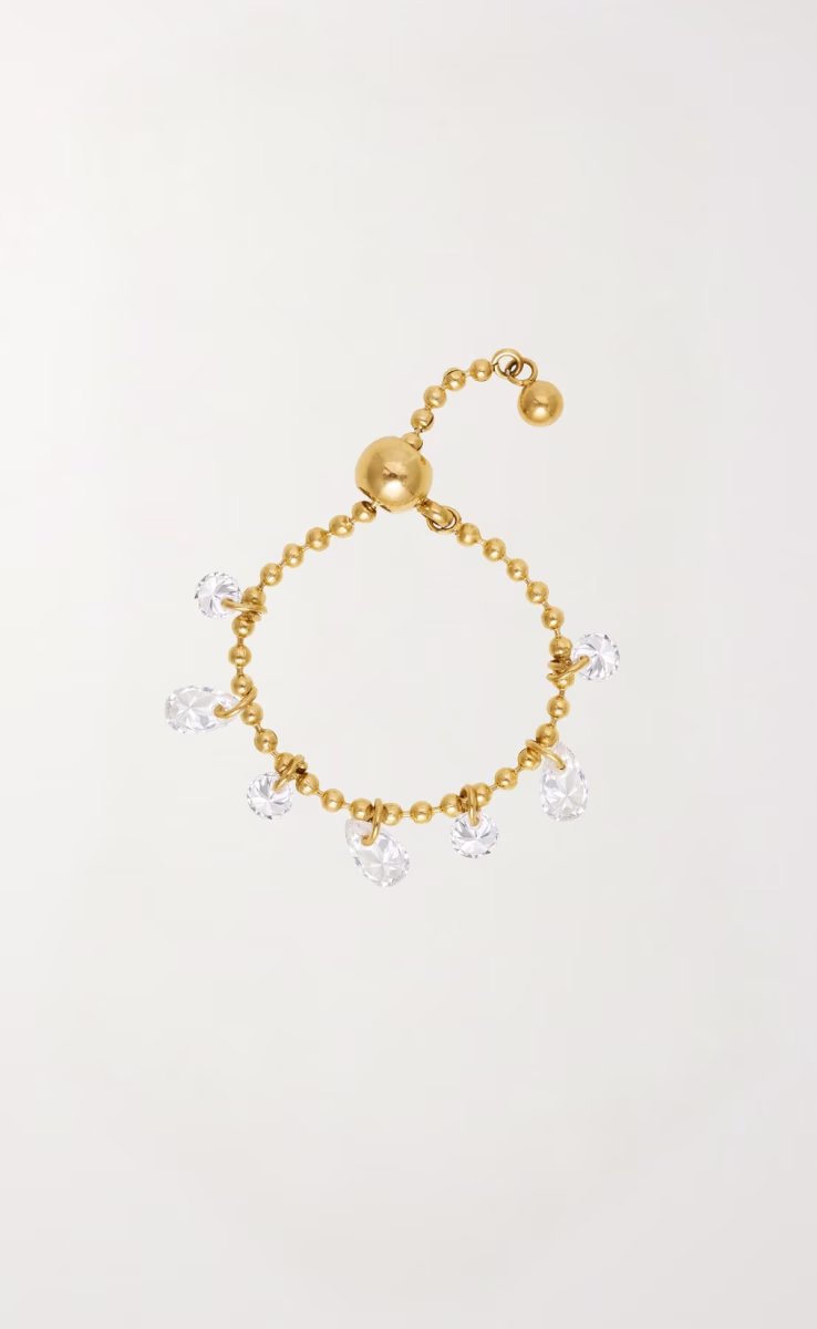 CRYSTAL DROP CHAIN RING GOLD