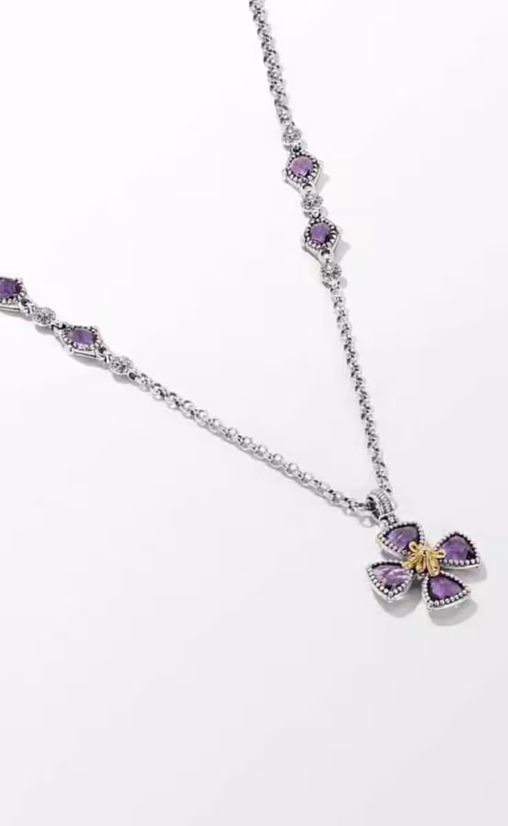 NECKLACE STERLING SILVER & 18K GOLD WITH AMETHYST QUARTZ