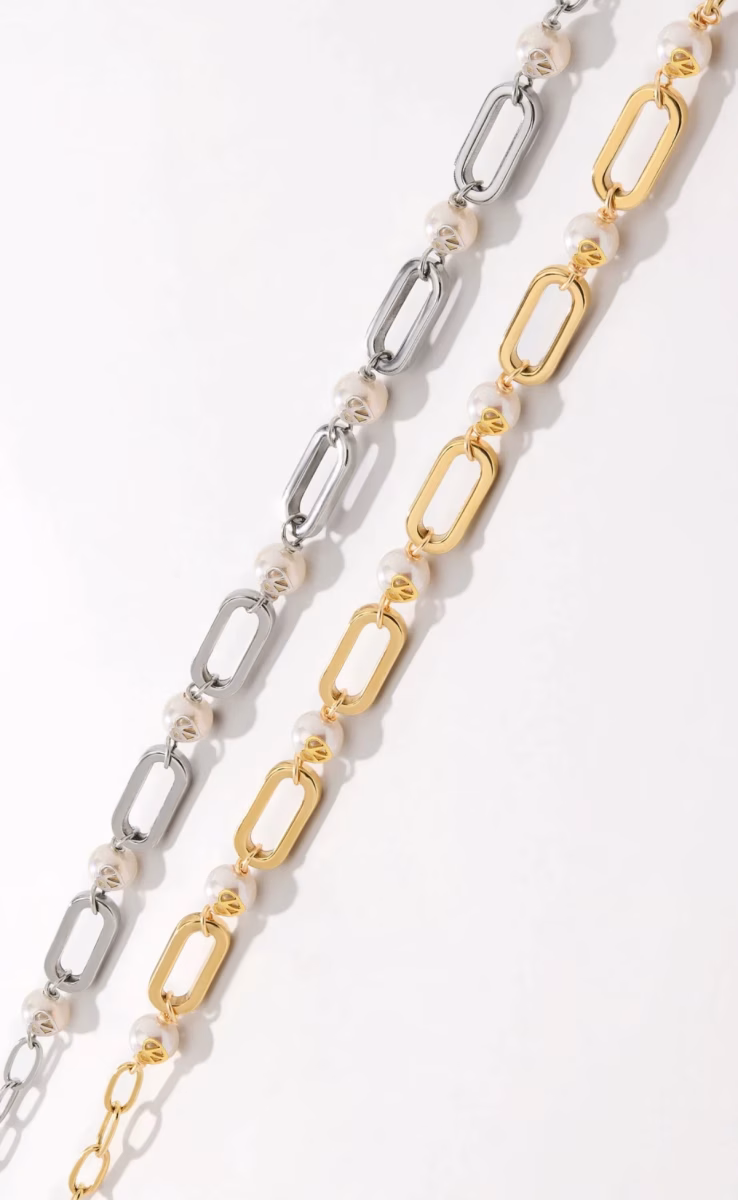 LOGO PEARL CHAIN BRACELET GOLD
