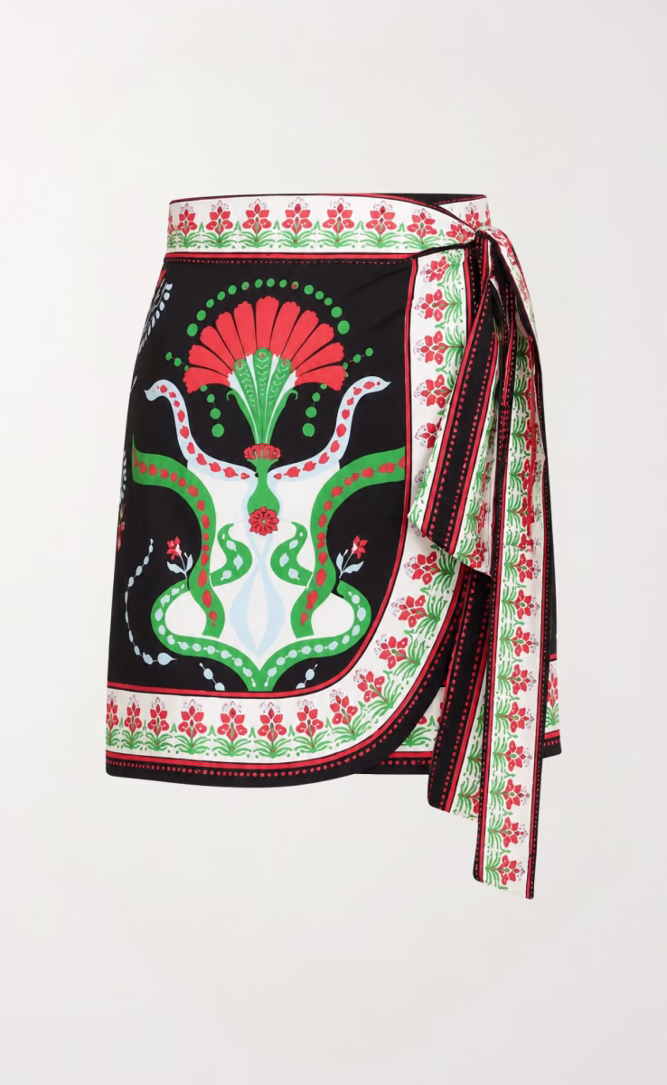 POMEGRANATE WRAP MINI SKIRT