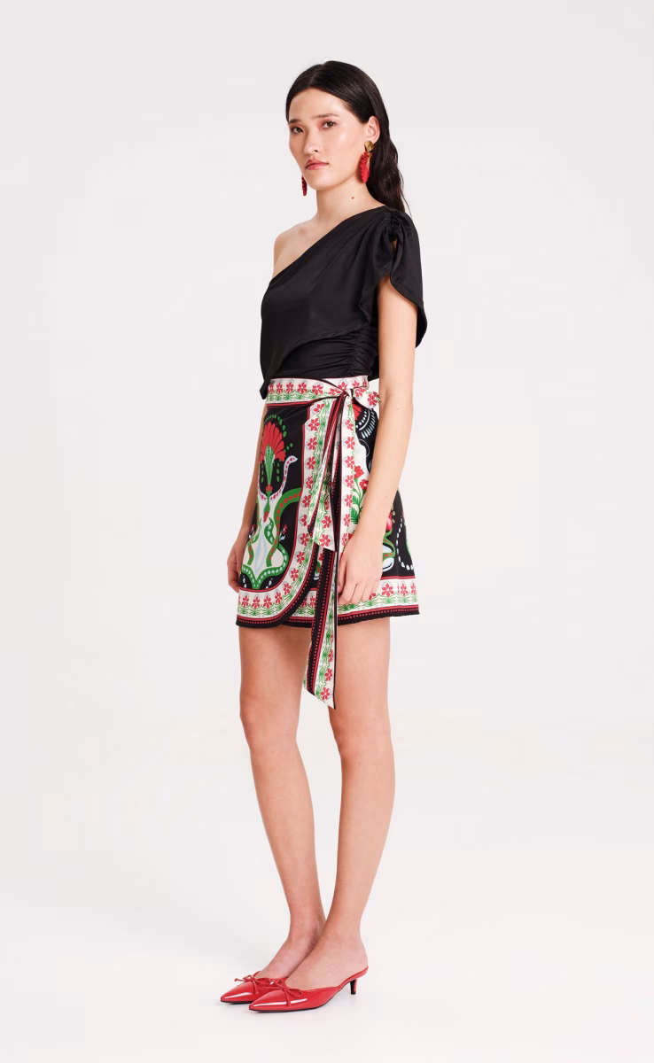 POMEGRANATE WRAP MINI SKIRT