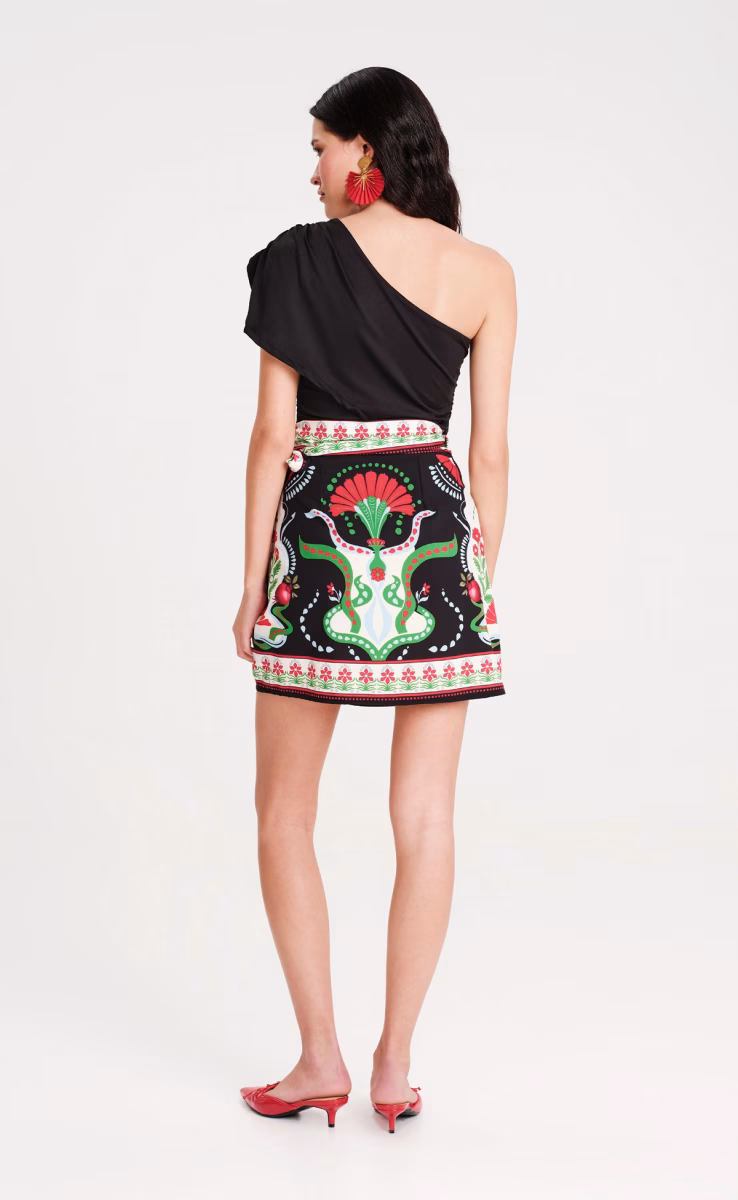POMEGRANATE WRAP MINI SKIRT