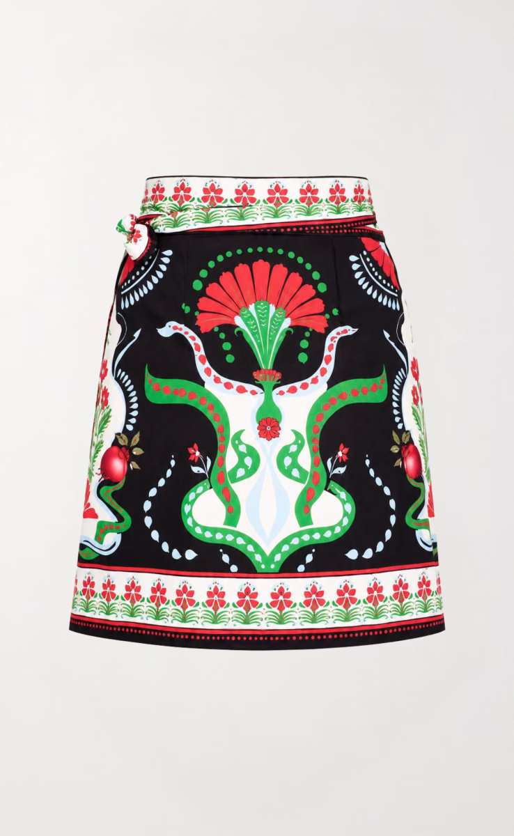 POMEGRANATE WRAP MINI SKIRT