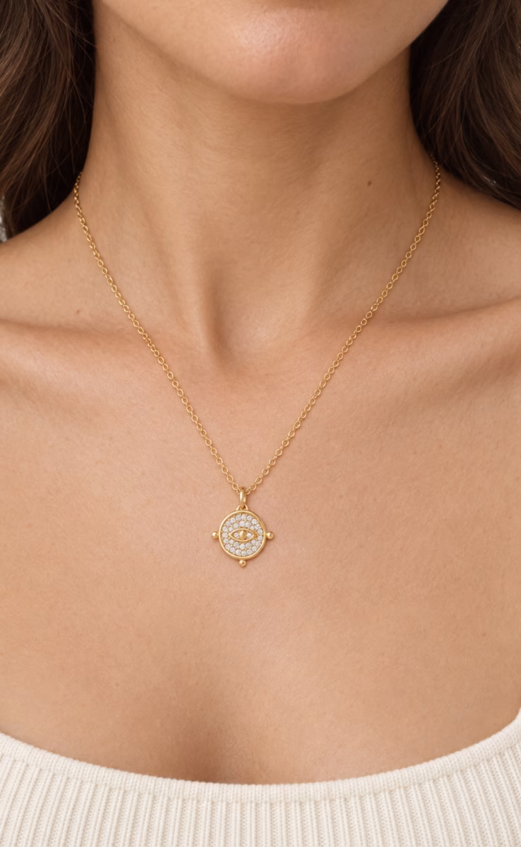 MINI ROUND PAVE EYE NECKLACE