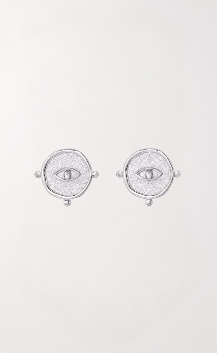 MINI ROUND EYE STUD EARRINGS SILVER