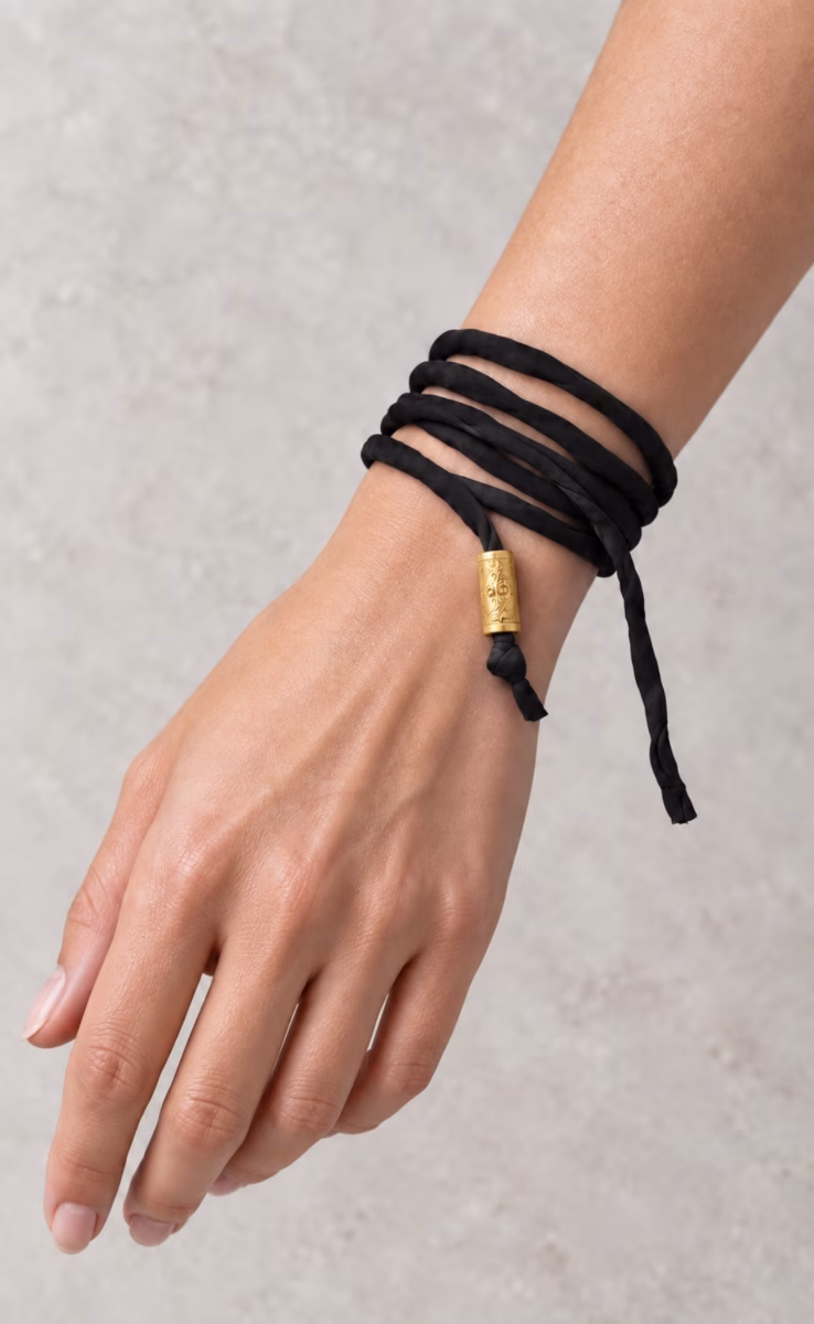 EYE CHARM SILK CORD BRACELET/NECKLACE BLACK
