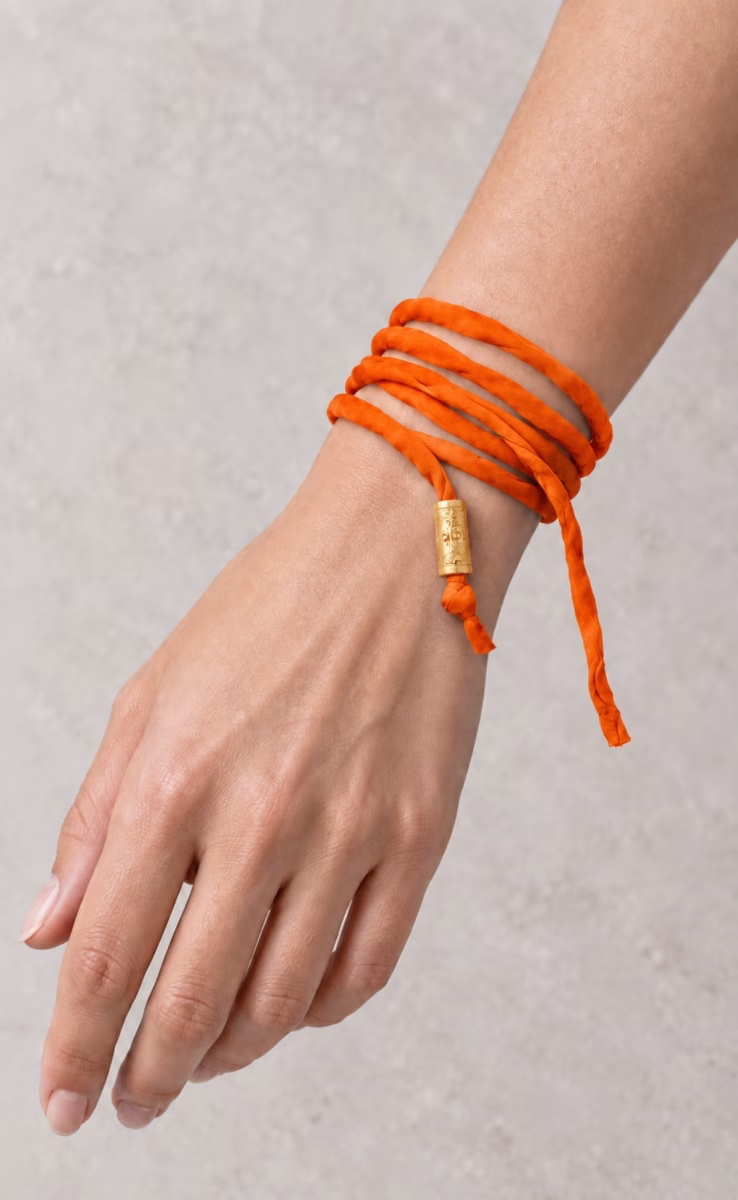EYE CHARM SILK CORD BRACELET/NECKLACE ORANGE