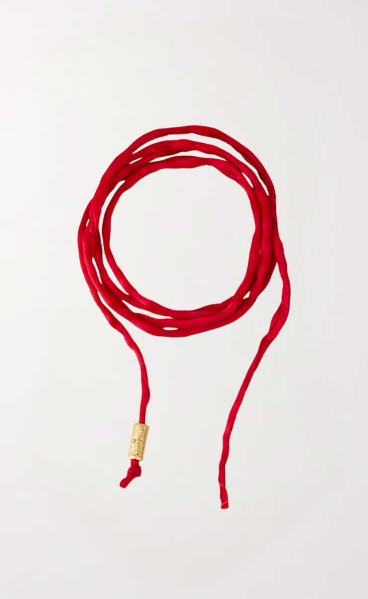 EYE CHARM SILK CORD BRACELET/NECKLACE RED