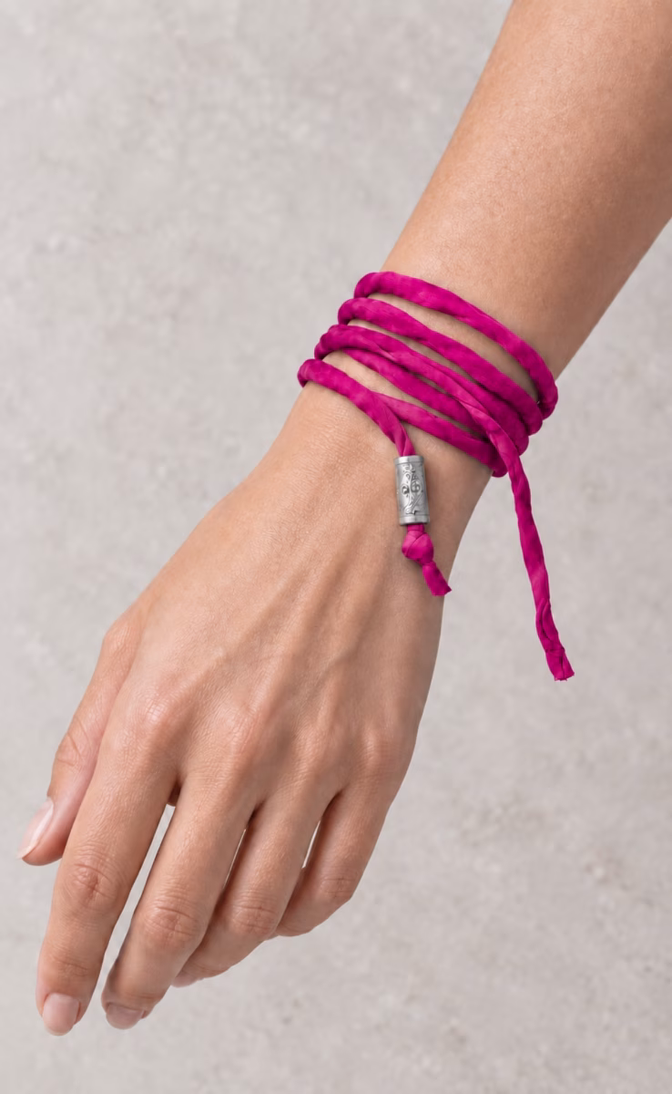 EYE CHARM SILK CORD BRACELET/NECKLACE FUCHSIA STERLING SILVER