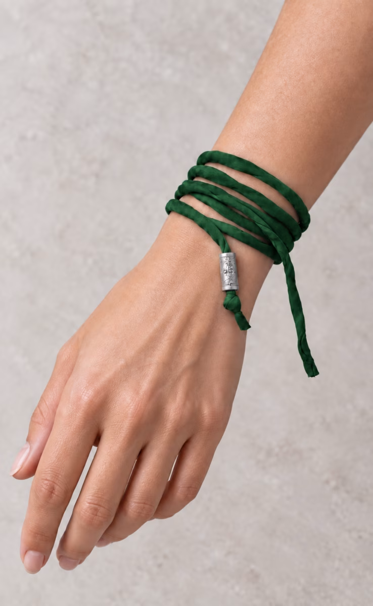 EYE CHARM SILK CORD BRACELET/NECKLACE KHAKI STERLING SILVER