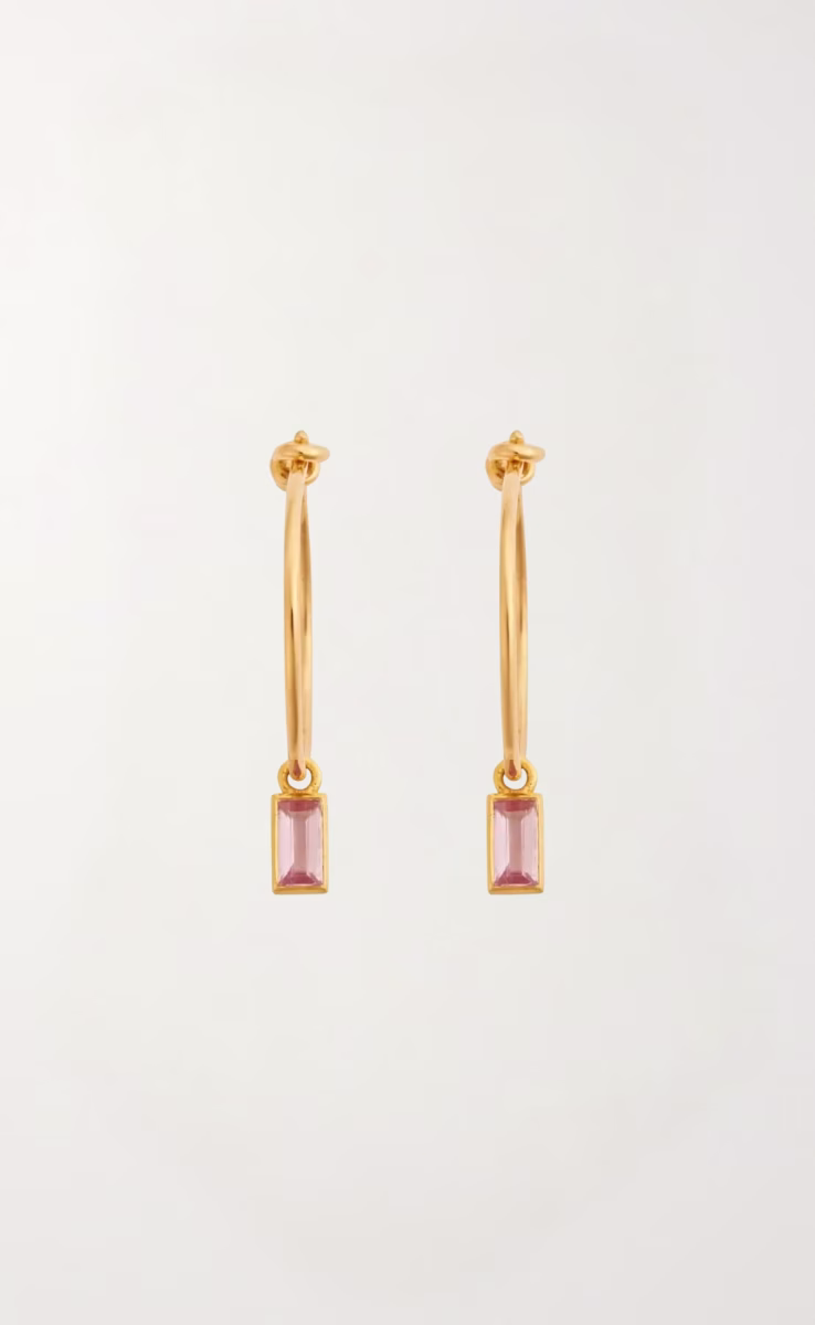 TINY CRYSTAL DROP HOOPS PINK SAPPHIRES