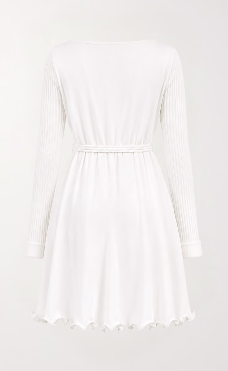 LONGSLEEVE DRESS W26243 WITH BELT AND FRILLED HEM OFF WHITE