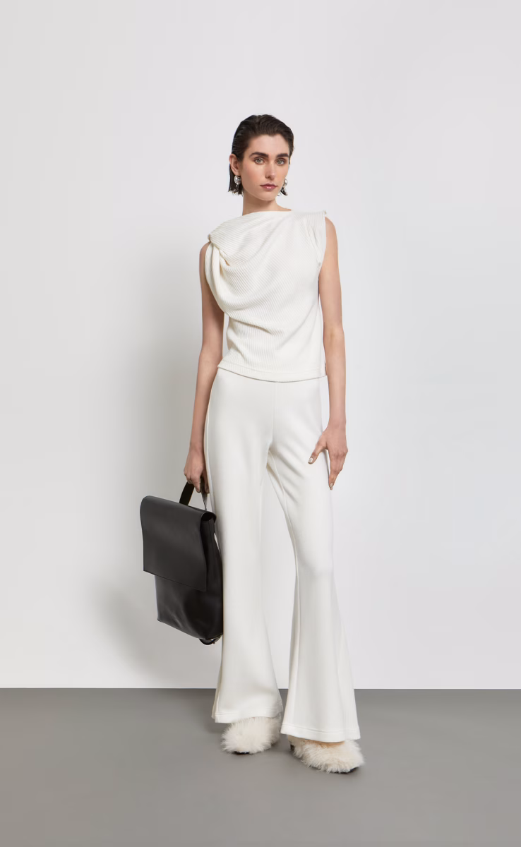 TROUSERS W26245 WITH ELASTIC WAISTBAND OFF WHITE