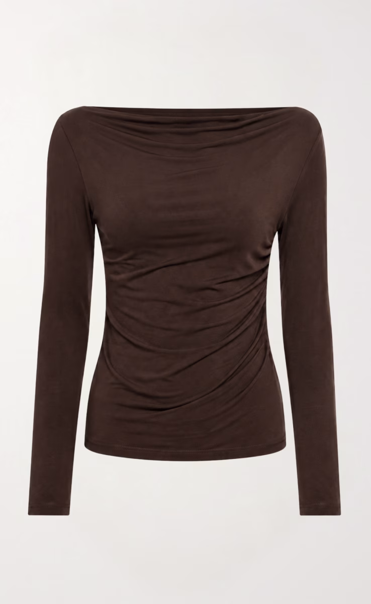 LONGSLEEVE BLOUSE W26265 WITH DRAPED COLLAR BITTER BROWN
