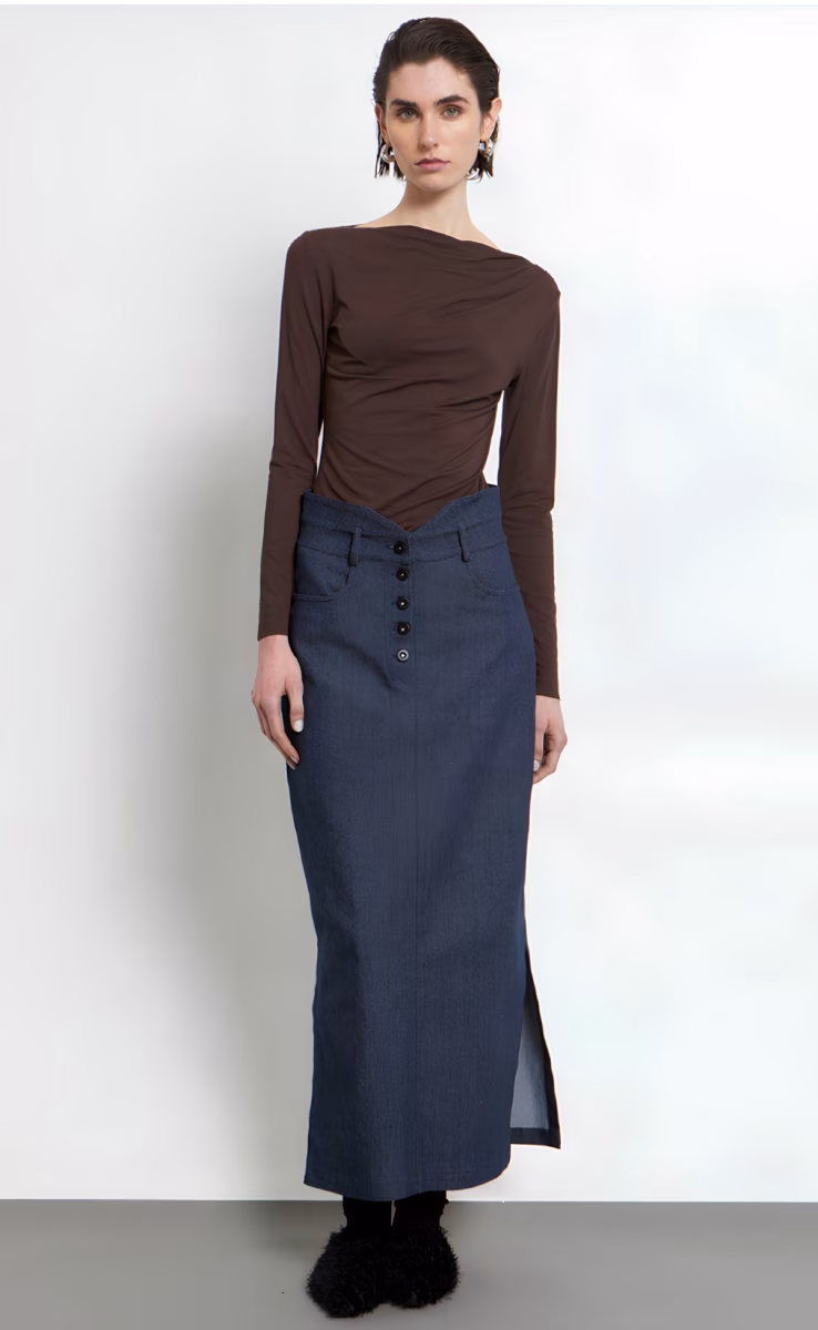 LONGSLEEVE BLOUSE W26265 WITH DRAPED COLLAR BITTER BROWN