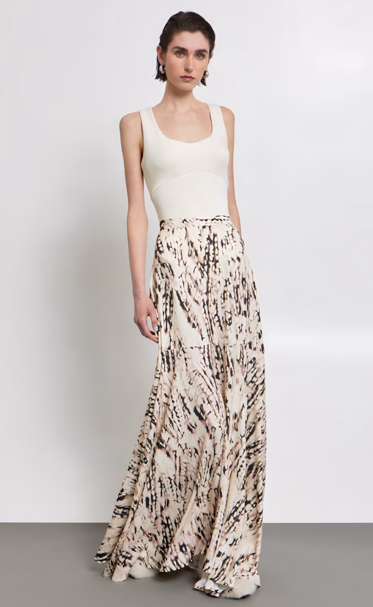 MAXI SKIRT W26277 ECRU BLACK ABSTRACT PRINT