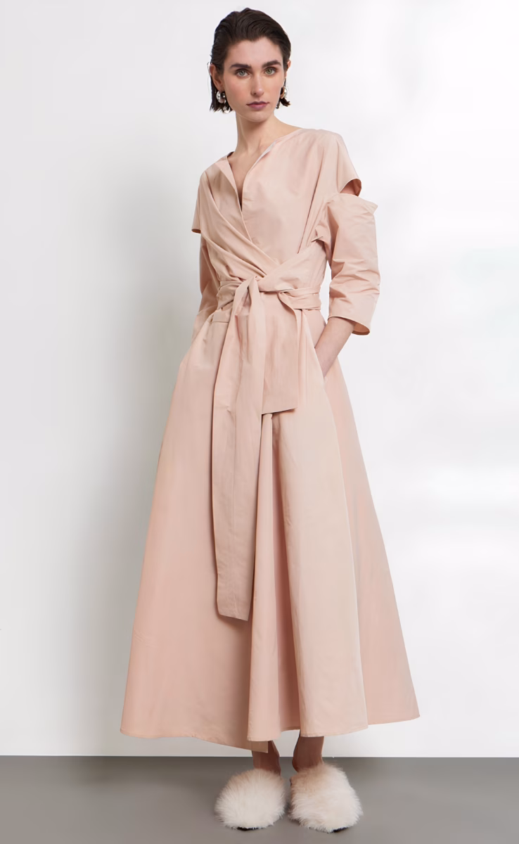 MIDI WRAP DRESS W26291 WITH ELBOW SLITS POWDER PINK