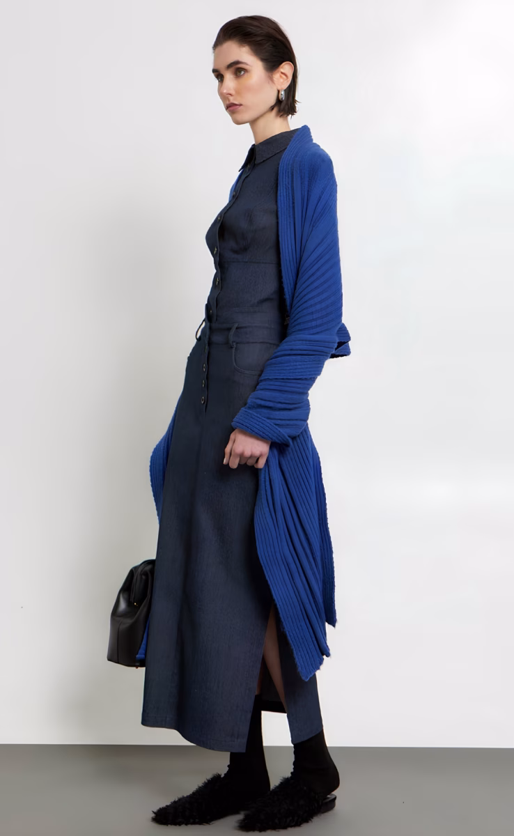 KNIT CARDIGAN W26920 WITH BACK TWIST BLUE AURA