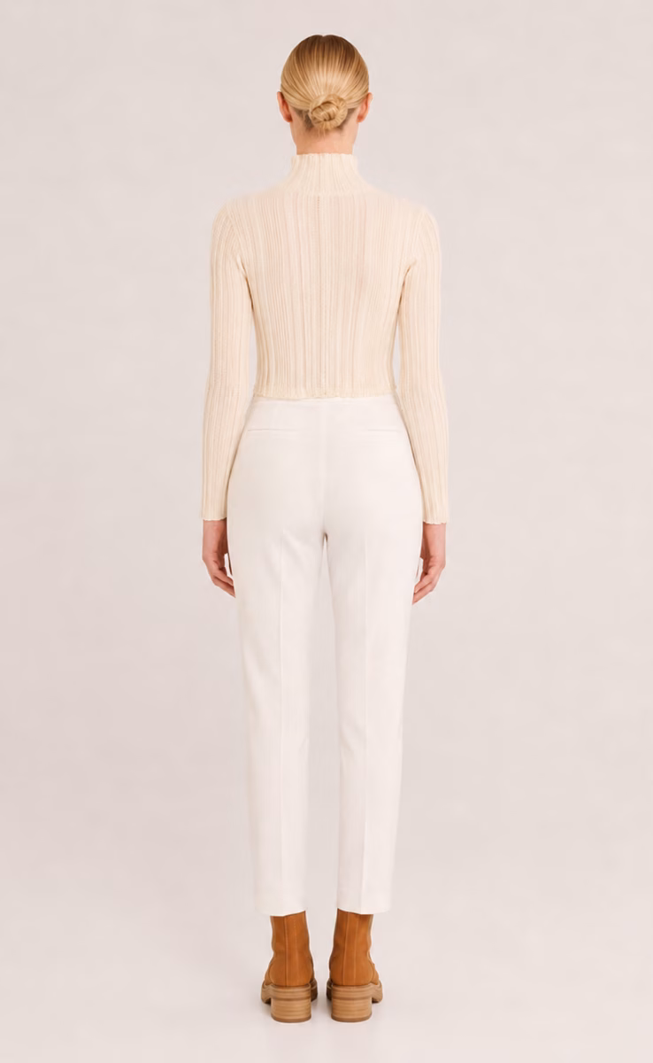 KNIT LONGSLEEVED BLOUSE WITH HIGH-NECK ICE GARDENIA