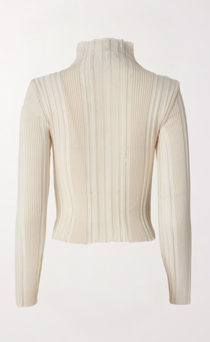 KNIT LONGSLEEVED BLOUSE WITH HIGH-NECK ICE GARDENIA