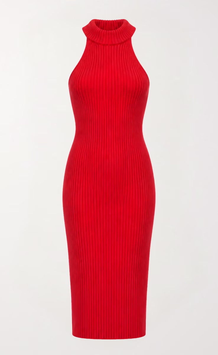 EVA KNITTED MIDI DRESS RED