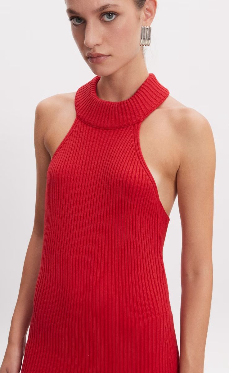 EVA KNITTED MIDI DRESS RED