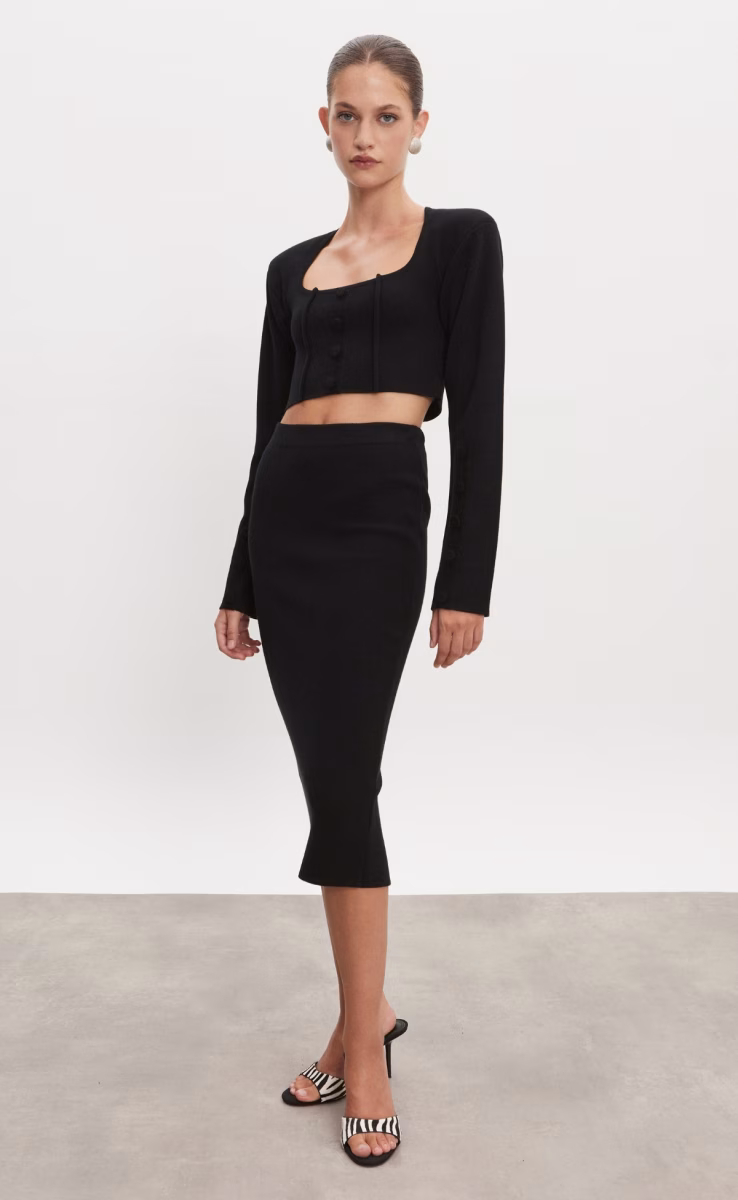 HEAVEN KNITTED MIDI SKIRT BLACK
