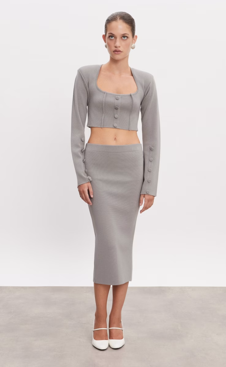 HEAVEN KNITTED MIDI SKIRT GREY