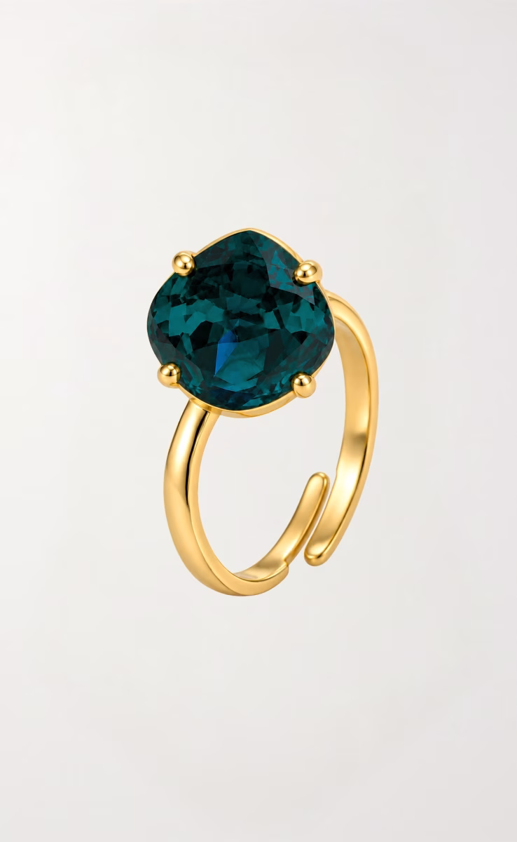 SQUARE GOLD PLATED RING EMERALD