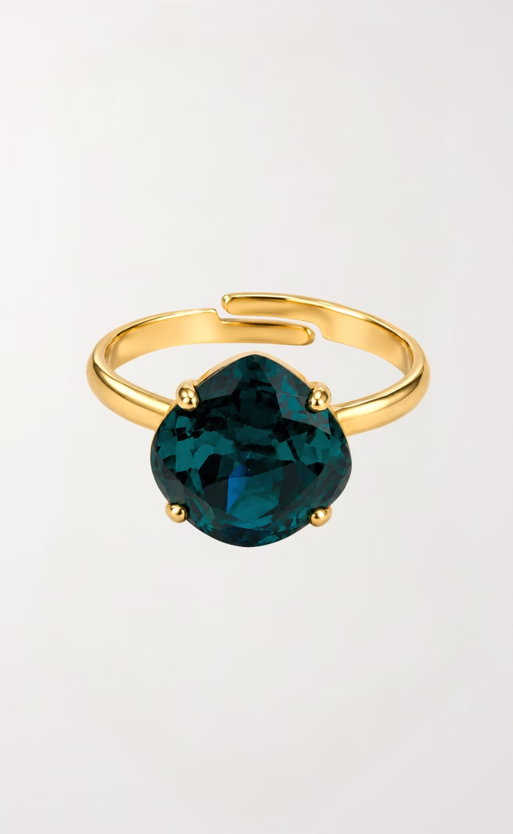 SQUARE GOLD PLATED RING EMERALD