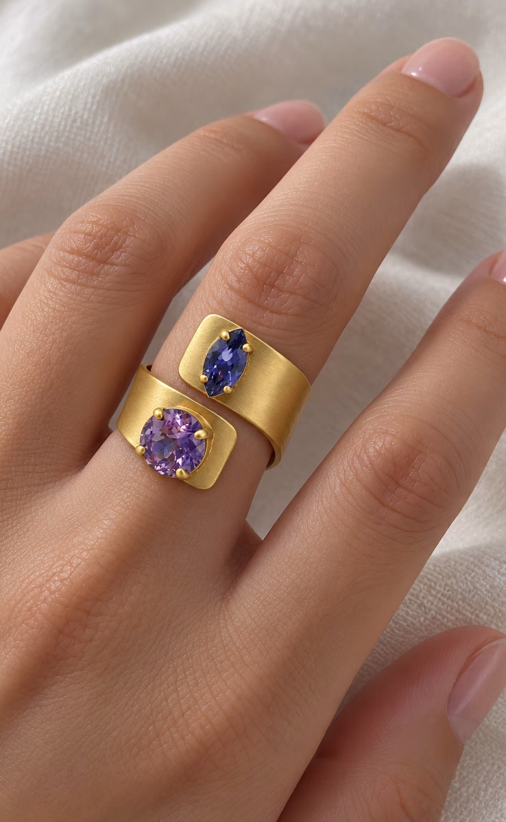 GOLD PLATED LILAQUE STONE RING
