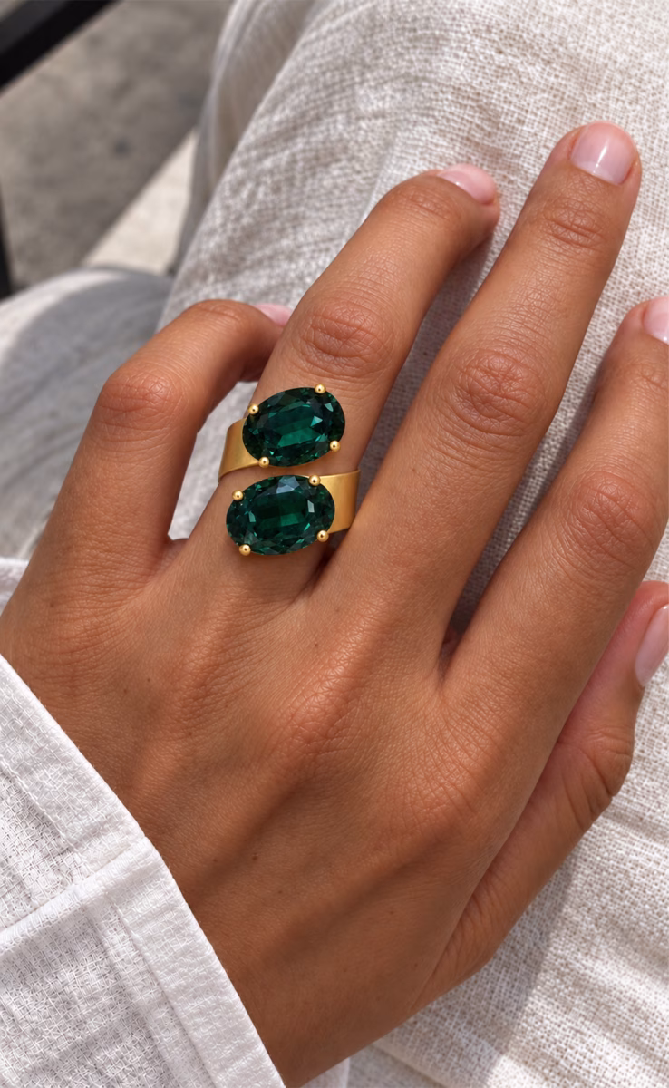 GOLD PLATED RING WITH GOLD EMERALD
