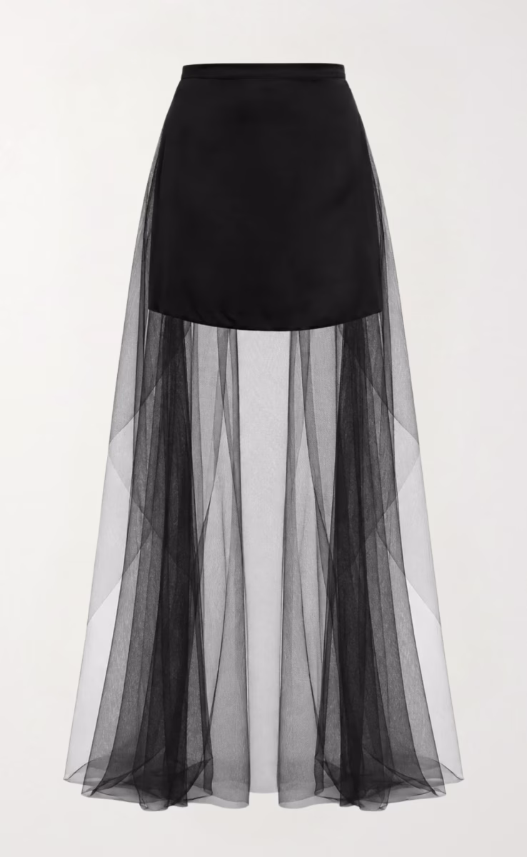 TULLE SKIRT WITH FRONT SLIT BLACK