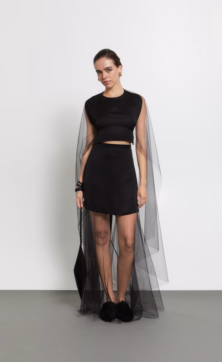 TULLE SKIRT WITH FRONT SLIT BLACK