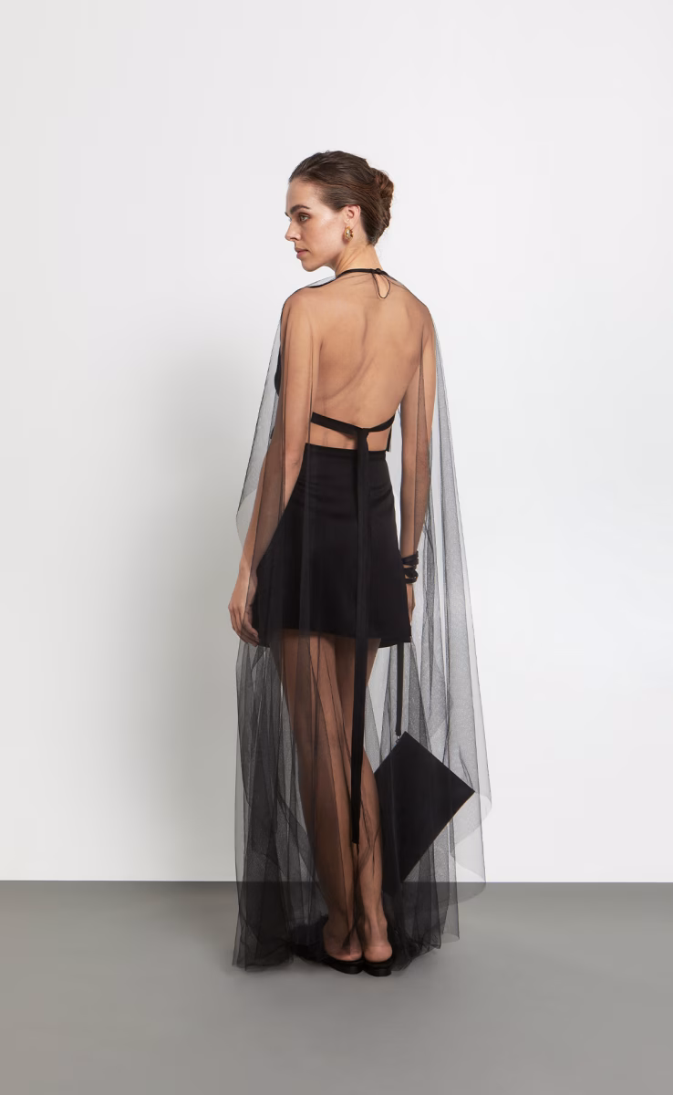 TULLE SKIRT WITH FRONT SLIT BLACK