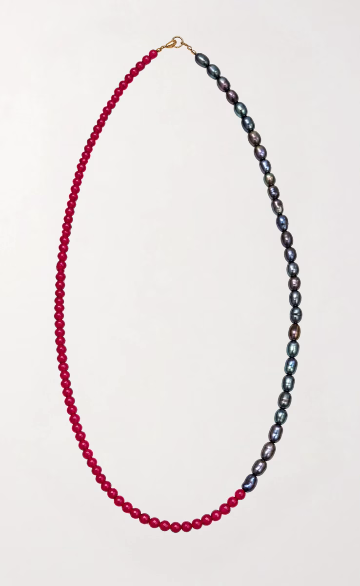 NECKLACE BLACK PEARL & APATITE 925