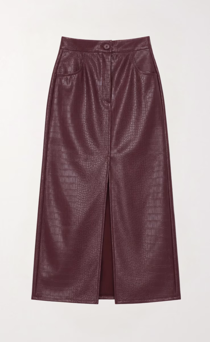 JORDAN MIDI SKIRT VEGAN LEATHER PURPLE