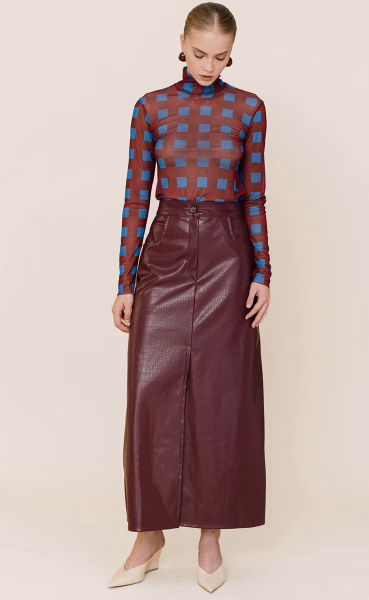 JORDAN MIDI SKIRT VEGAN LEATHER PURPLE