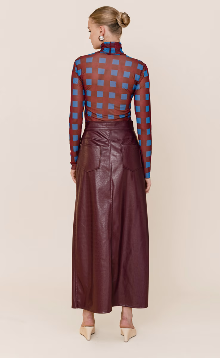 JORDAN MIDI SKIRT VEGAN LEATHER PURPLE