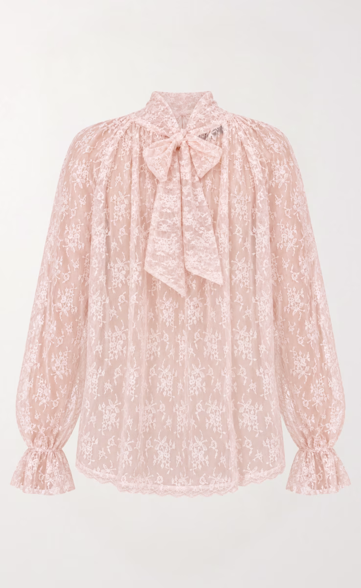 GINA HIGH-NECK SHEER LACE BLOUSE PINK