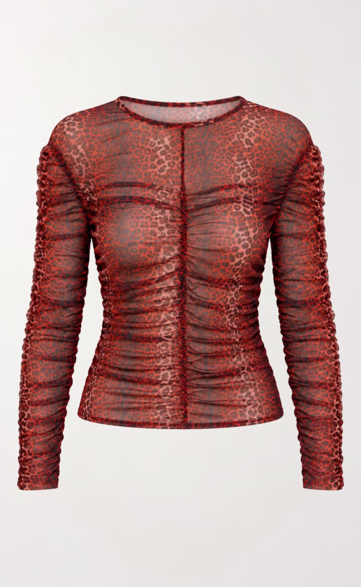 STORMI RUCHED MESH TOP LEOPARD