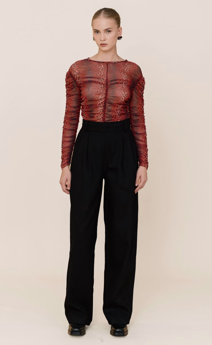 STORMI RUCHED MESH TOP LEOPARD