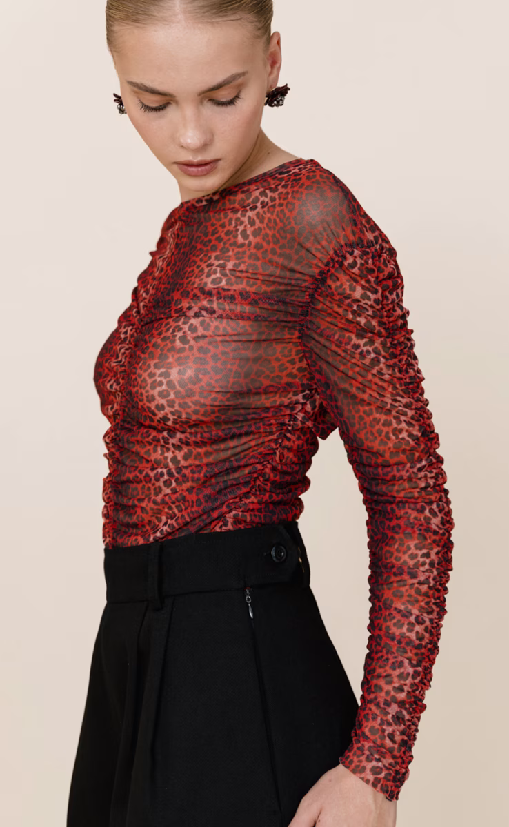 STORMI RUCHED MESH TOP LEOPARD