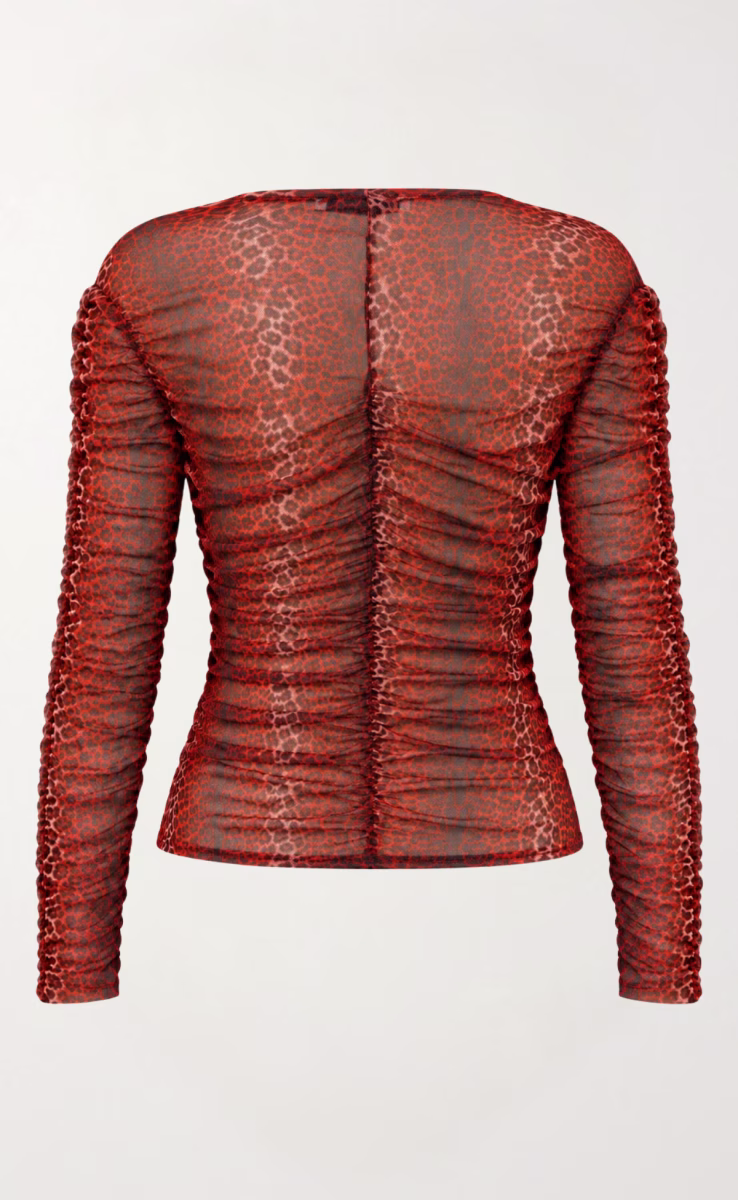 STORMI RUCHED MESH TOP LEOPARD