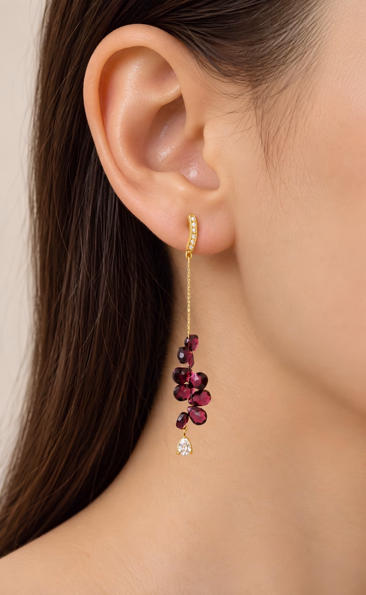 EARRINGS ER0267 WITH GARNET STONES