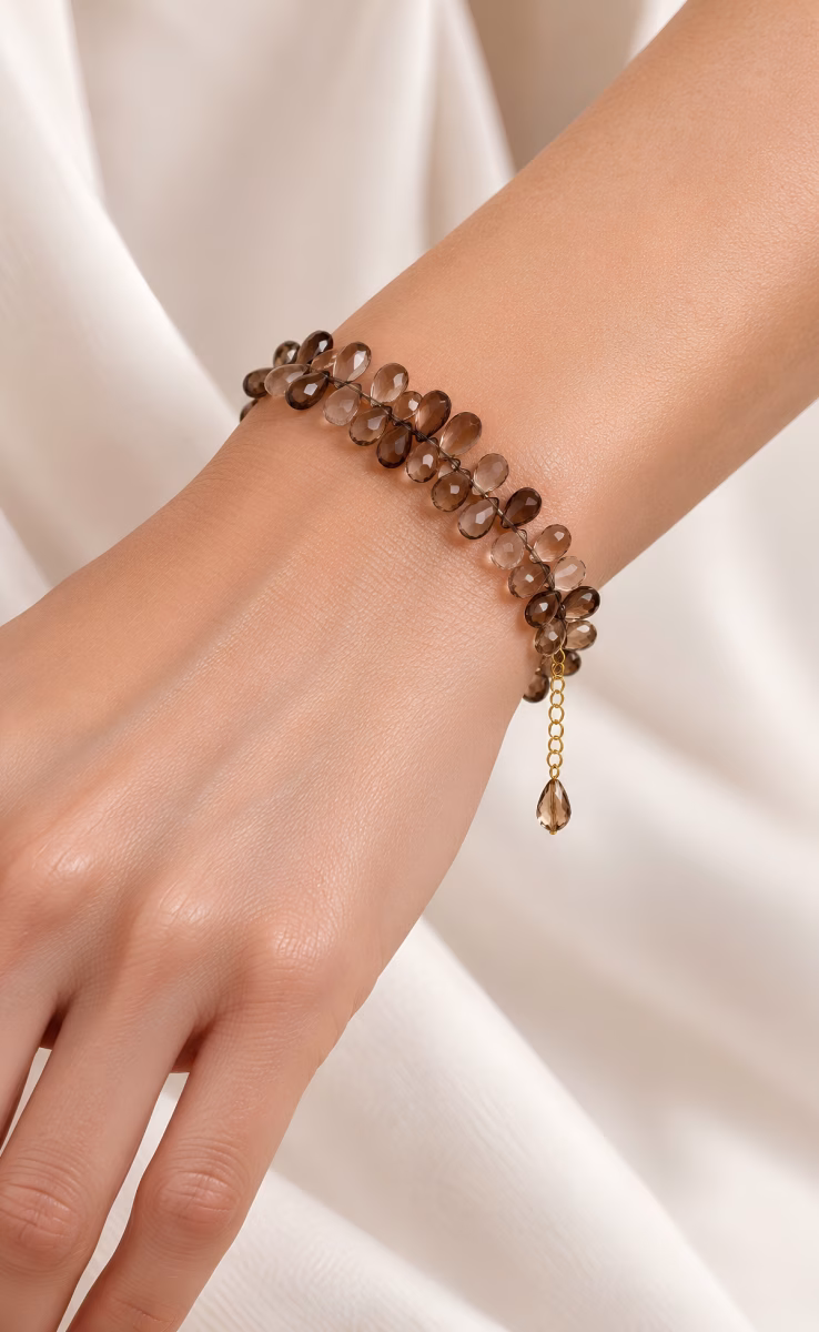 BRACELET BL0104 SMOKY QUARTZ WITH GOLD 14k CLASP