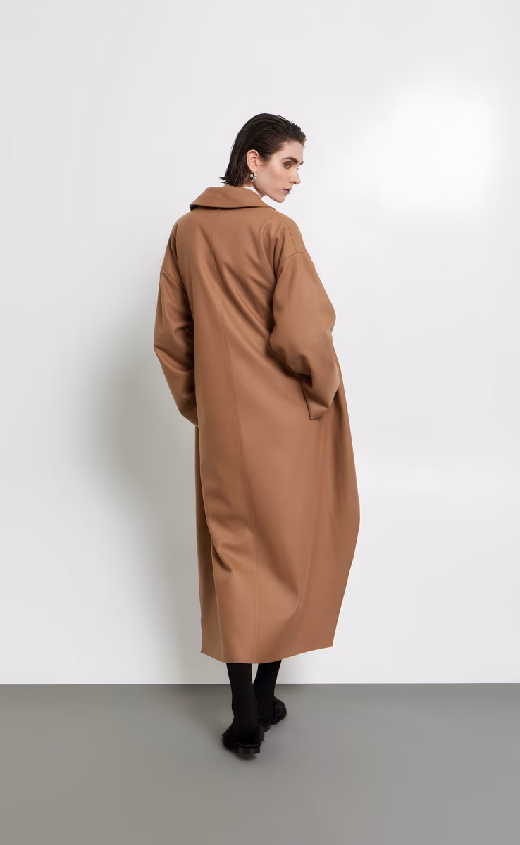 LONG COAT W26293 WITH BELT AND INNER PANELS TABAC