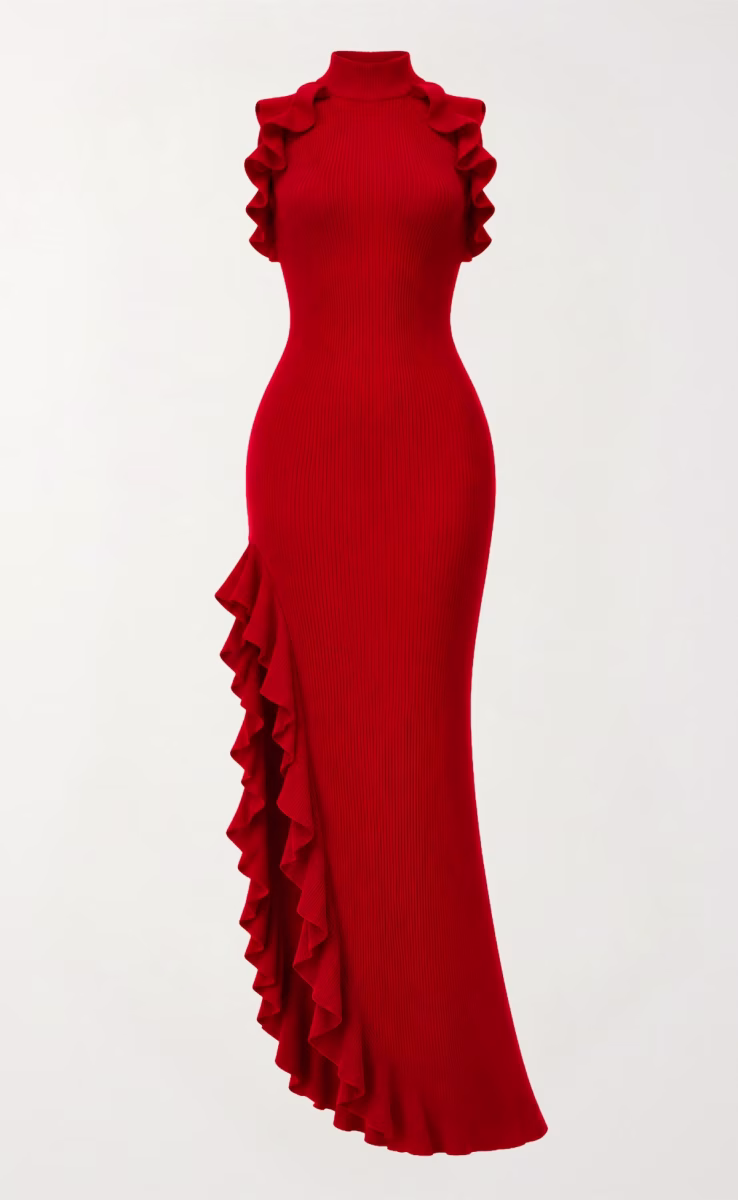 DRESS WITH A CUT RED